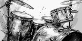 A hand-drawn illustration of a drum set.