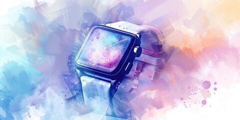 Abstract watercolor painting of a watch.