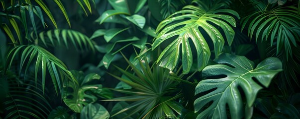  Glossy green leaves in a tropical rainforest, 4K hyperrealistic photo
