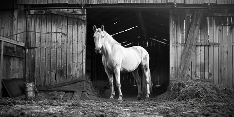 A horse standing in the barn on the farm