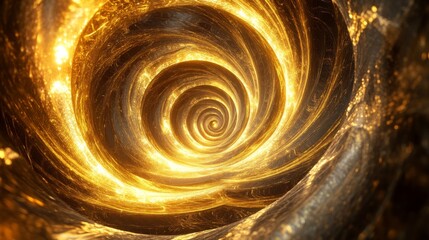 Aufkleber - Glowing 3D golden vortex with intricate spirals, creating a sense of movement and richness.