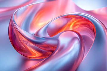 Poster - Abstract representation of colorful 3D spirals twisting on a smooth metallic surface,