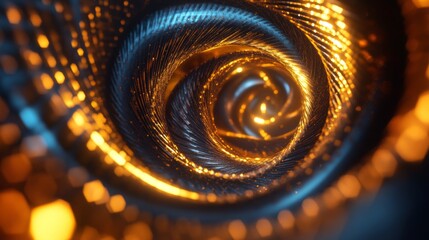 Aufkleber - Glowing 3D golden vortex with vibrant spirals, highlighting the elegance of motion.