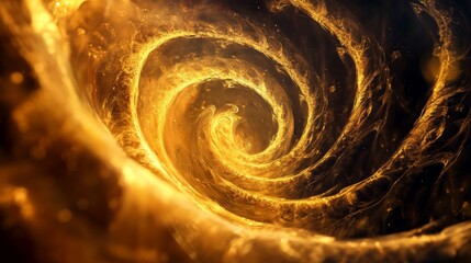 Aufkleber - Glowing 3D golden vortex with vibrant spirals, highlighting the elegance of motion.