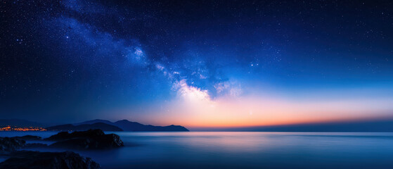 Wall Mural - A beautiful night sky with a milky white cloud and a few stars