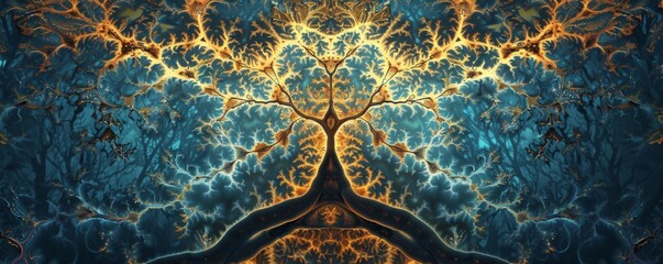 Poster - Fractal pattern resembling a tree branching out infinitely, 4K hyperrealistic photo