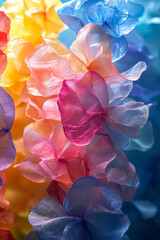 Poster - Whimsical scene with wax paper in bright colors, cut into playful shapes and scattered randomly,