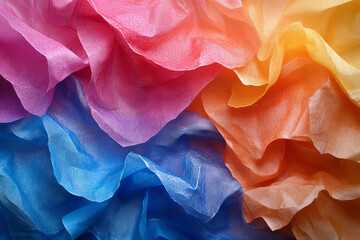 Poster - Realistic image of wax paper in bright hues, crumpled and arranged to create a dynamic composition,