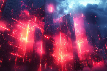 Leinwandbilder - Futuristic design featuring a bold, expressive banner with neon colors, large 3D text, and complex geometric shapes,