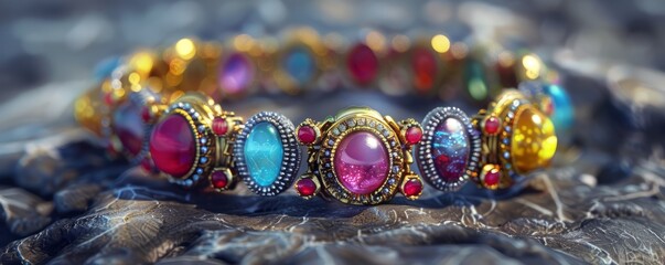 Wall Mural - Elegant bracelet with gemstones, 4K hyperrealistic photo