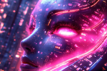 Leinwandbilder - Artistic portrayal of a maximalist digital art piece with neon colors, large, expressive fonts, and complex, overlapping patterns,