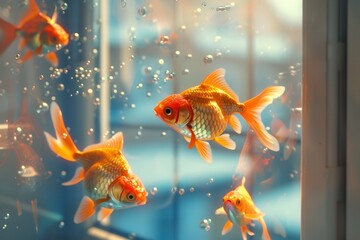 Wall Mural - goldfish swimming in a fish tank