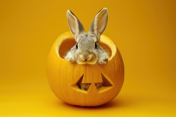 Wall Mural - A rabbit is inside a pumpkin