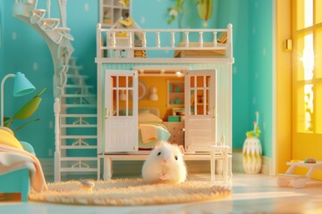 Sticker - hamsters is in a dollhouse, looking at the camera