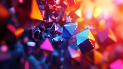 Leinwandbilder - Lively 3D design with vibrant, moving polygonal shapes and a dynamic background.
