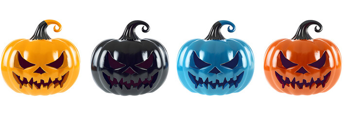 Wall Mural - 5 different colors halloween pumpkin with scary faces on a white background