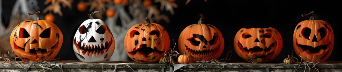 Wall Mural - Set of Halloween scary pumpkins cut. Spooky creepy pumpkins cut