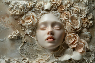 AI generated illustration bas-relief gypsum beautiful picture