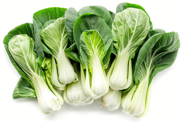 Fresh Bok Choy Group on White Background, Organic Green Vegetables, Healthy Eating, Natural Produce