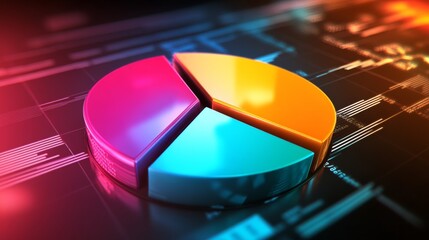 Aufkleber - Radiant 3D financial pie chart with brightly colored, glowing segments and dynamic design.