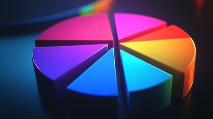 Aufkleber - Radiant 3D financial pie chart with glowing segments in vibrant colors, illustrating market share.