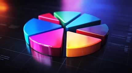 Aufkleber - Radiant 3D financial pie chart with glowing segments in vibrant colors, illustrating market share.