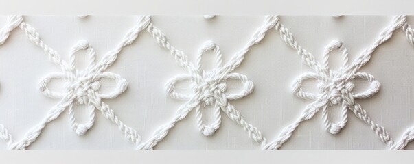 Isolated white cross stitch pattern on white background, 4K hyperrealistic photo