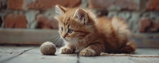 Sticker - Adorable kitten with a toy mouse, 4K hyperrealistic photo