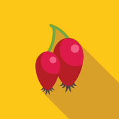 Sticker - Two ripe rose hips hanging on a branch against a yellow background, featuring a long shadow design