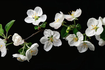 Sticker - White Apple Blossoms on Black Background.