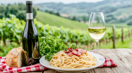 Enjoy authentic Italian cuisine A delicious pasta dish with a good wine This image captures the essence of Italian pasta specialties in a warm and inviting setting. all about italien gourmet food