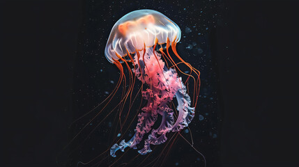 Wall Mural - Bioluminescent Jellyfish in the Ocean Depths.