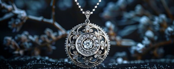 Wall Mural - Victorian-inspired diamond pendant with intricate filigree work, 4K hyperrealistic photo