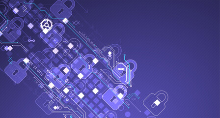 Fototapete - Secure digital background. Virtual confidential, programming protection. Hand drawn vector.