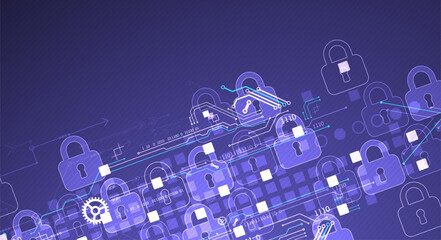 Poster - Secure digital background. Virtual confidential, programming protection. Hand drawn vector.
