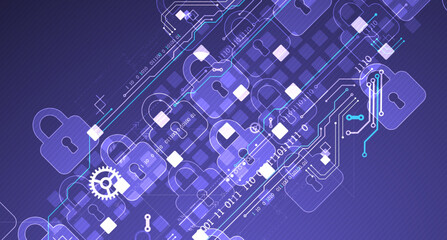 Leinwandbilder - Secure digital background. Virtual confidential, programming protection. Hand drawn vector.