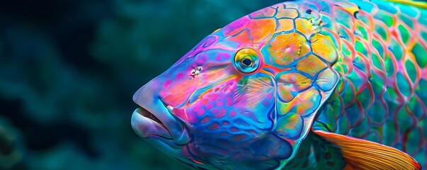 Sticker - Vibrant parrotfish with intricate patterns, 4K hyperrealistic photo