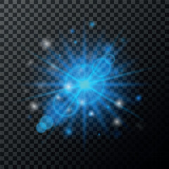Wall Mural - Transparent blue glow effect. The star burst with brilliance. Vector illustration