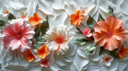 Canvas Print - Abstract floral design molding . Stucco of flowers on the wall. Background with different colors