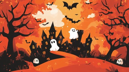 Cute illustration in cartoon style, with a focus on Halloween.