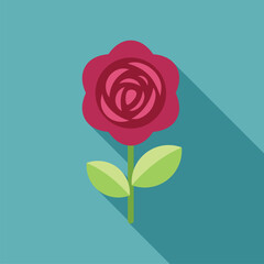 Sticker - Stylized red rose with green leaves is growing on a blue background, spring and love concept illustration