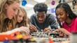 © keetazalay - High school students working together on a robotics project in a brightly lit classroom, their faces focused and engaged as they assemble intricate mechanical parts, surrounded by various tools and
