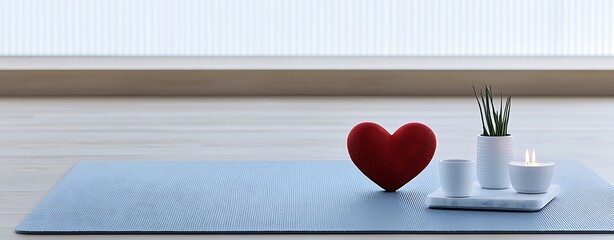 Wall Mural - Heart symbol on a yoga mat in a serene environment, more clarity with clear light and sharp focus, high detailed