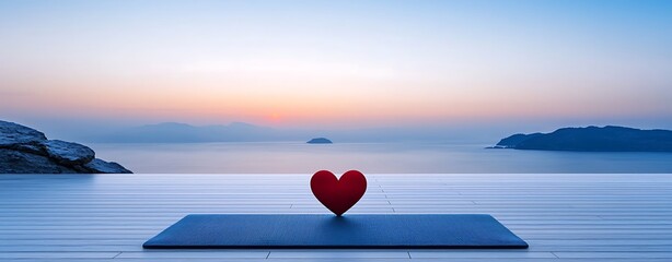 Wall Mural - heart symbol on a yoga mat in a serene environment, more clarity with clear light and sharp focus, h