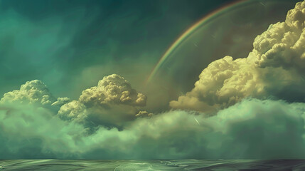 Wall Mural - Dramatic Sky with Green and Yellow Clouds.