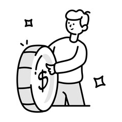 Sticker - Money investment icon in doodle style 

