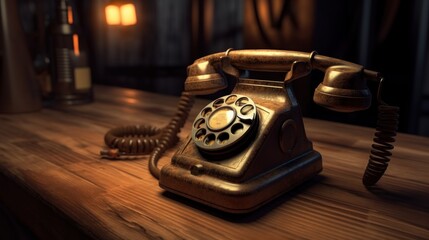 Wall Mural - Vintage Rotary Phone on Wooden Table