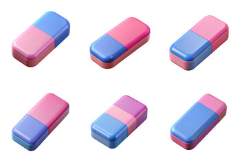 Eraser, set icons are isolated on a transparent background.
