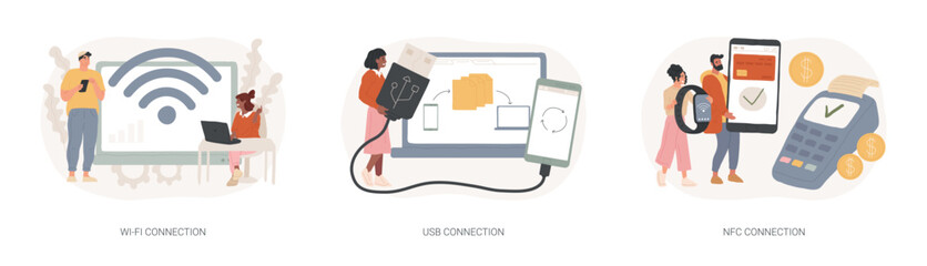 Wall Mural - device connectivity isolated concept vector illustration set.