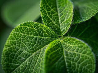 Canvas Print - Closeup of Lush Green Clover Leaf Showcasing Intricate Texture and Details in Macro Photography